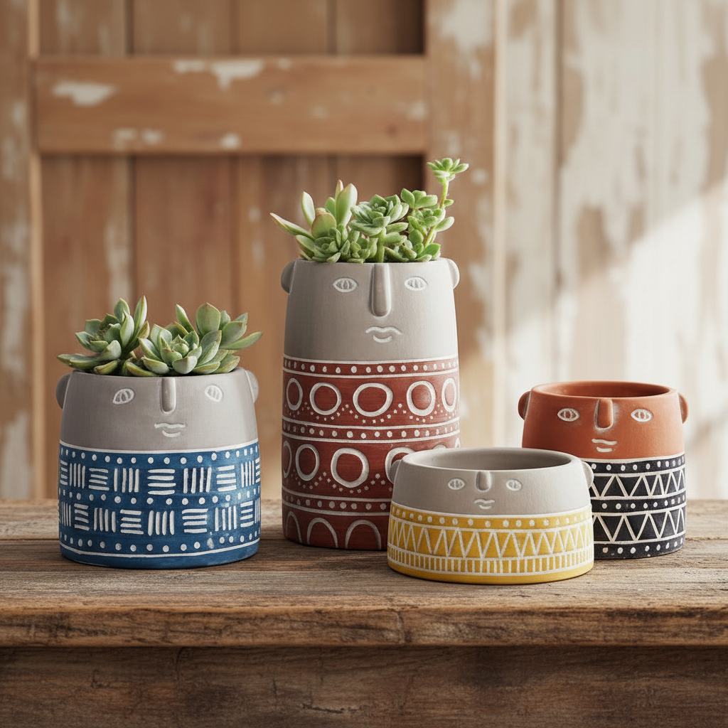 People Planter Pot Vase - Cement Garden Flower Pot