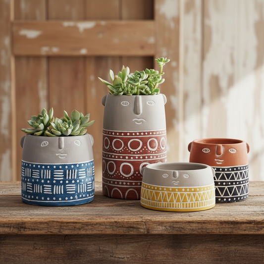 People Planter Pot Vase - Cement Garden Flower Pot