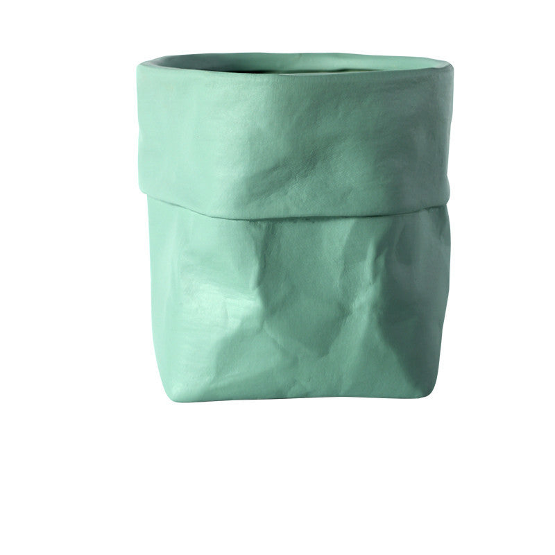 Rustic Bag Planter Pot - Ceramic Paper Bag Flower Pot