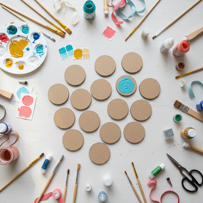 18 MDF circles being painted