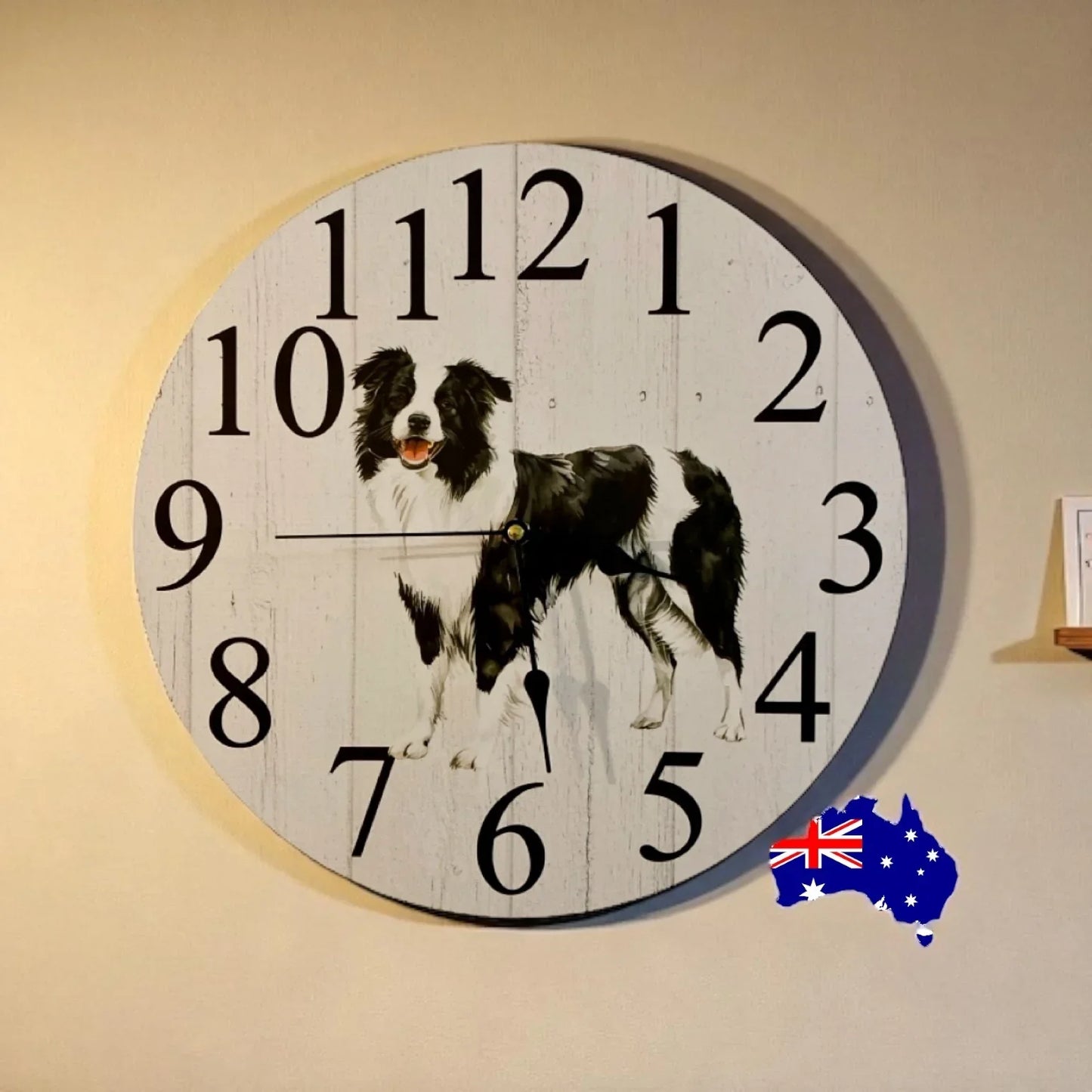 Clock Wall Dog Border Collie 30cm 60cm Aussie Made