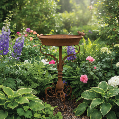 Bird Feeder Bath Country Metal Birdie Stand