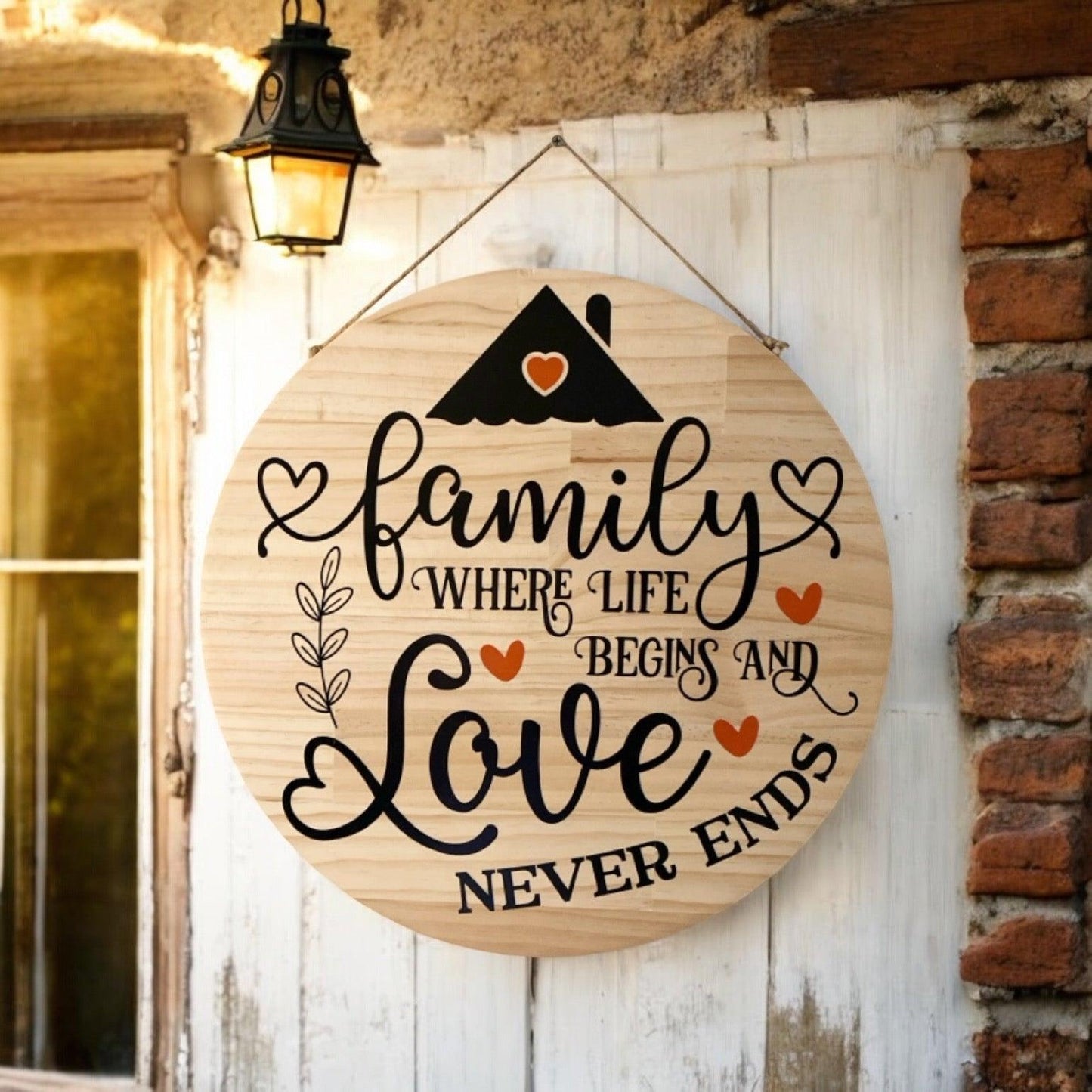 Family Where Life Begins Love Wood Sign - The Renmy Store Homewares & Gifts 