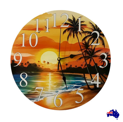 Clock Wall Tropical Sunset 30cm 60cm Aussie Made