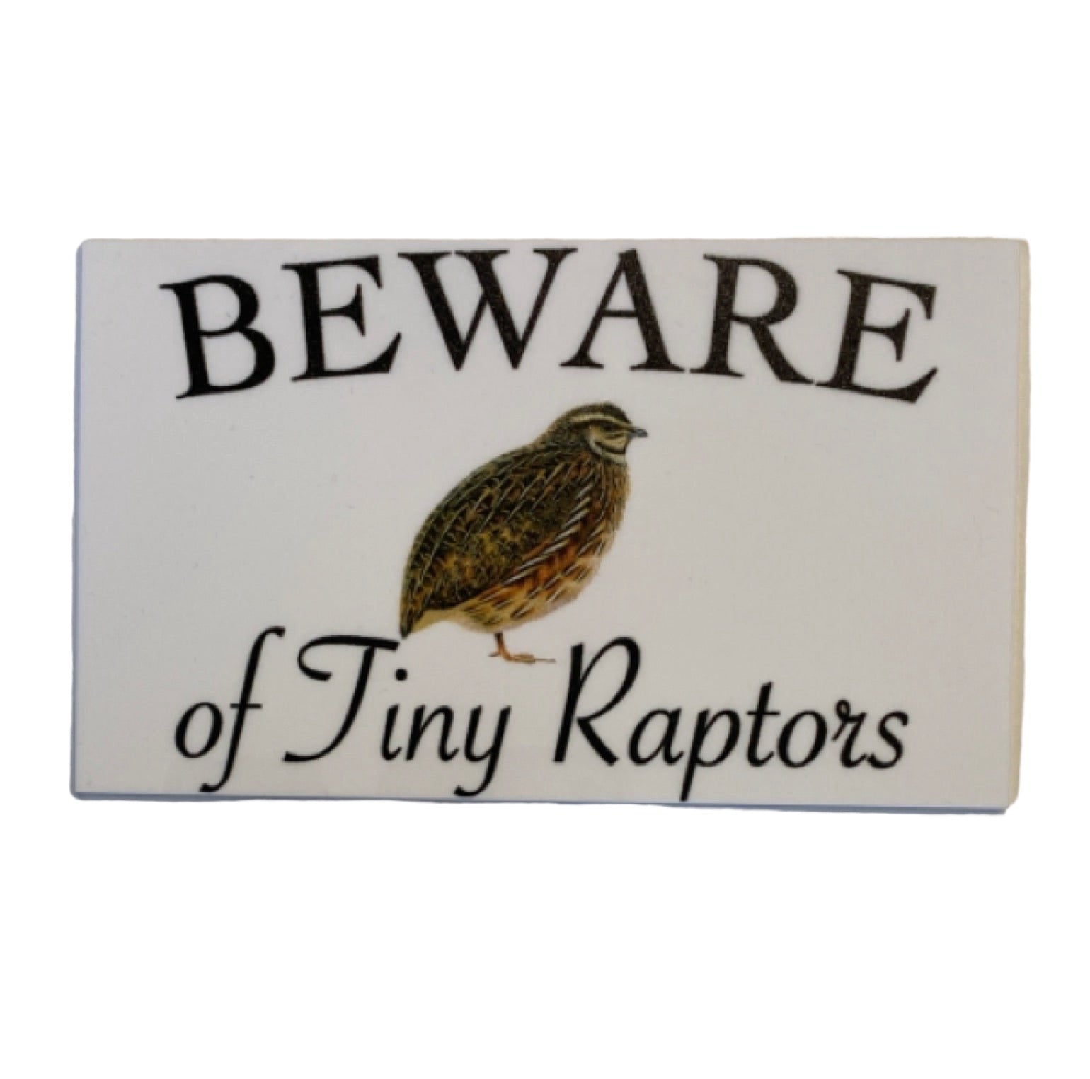 Quail Beware of Tiny Raptors White Sign - The Renmy Store Homewares & Gifts 