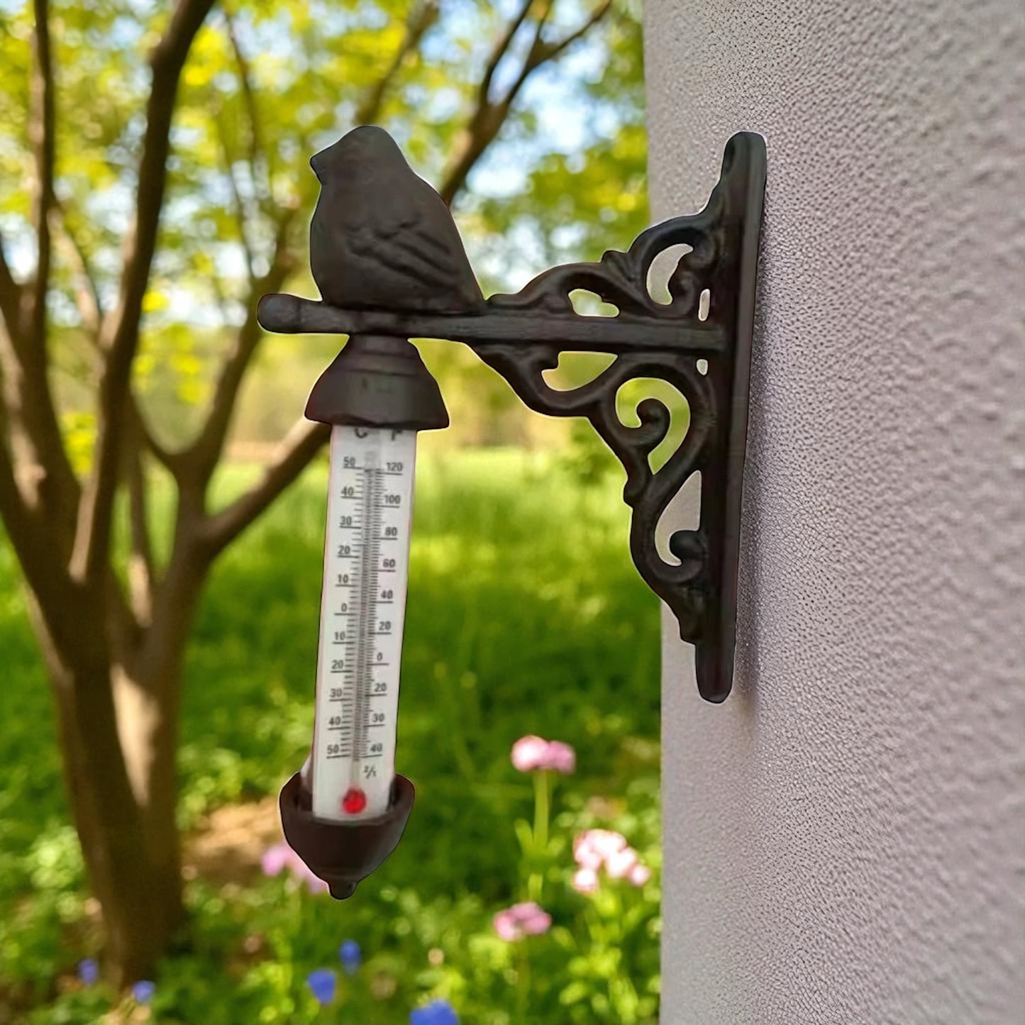 Bird Thermometer Hanging Vintage Garden Cast Iron Rustic