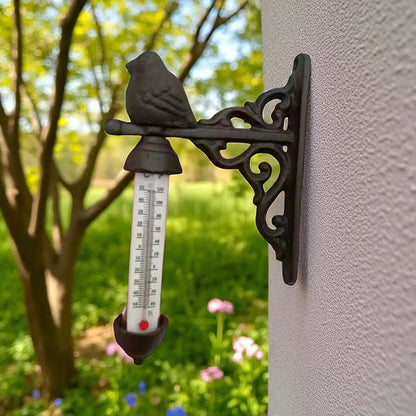 Bird Thermometer Hanging Vintage Garden Cast Iron Rustic