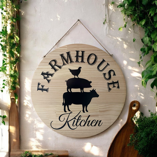 Farmhouse Kitchen Chicken Pig Cow Wood Sign