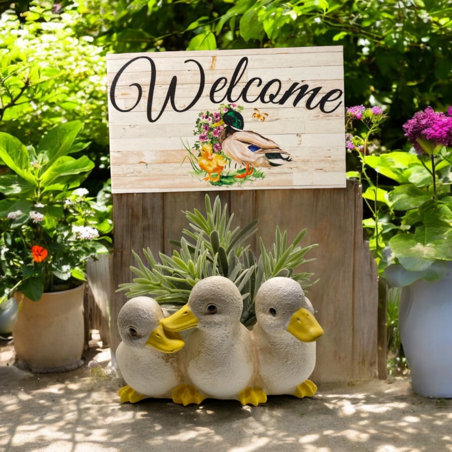 Duck Planter Garden Pot and Welcome Sign Gift Set - The Renmy Store Homewares & Gifts 