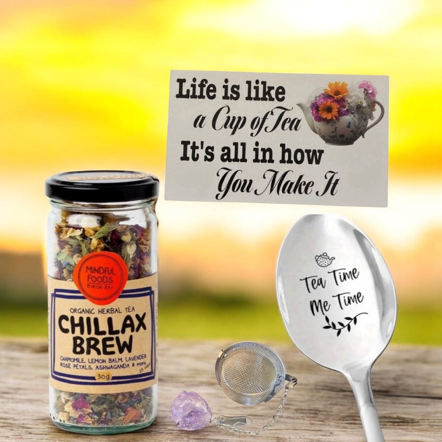 Organic Herbal Tea Spoon Strainer Crystal Sign Gift - The Renmy Store Homewares & Gifts 