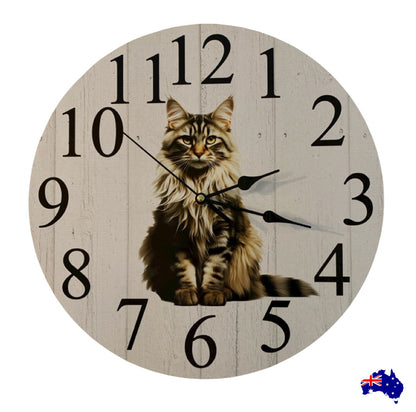 Clock Wall Cat Maine Coon 30cm 60cm Aussie Made
