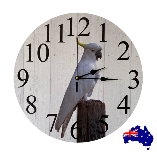 Clock Wall Bird Cockatoo Aussie Made - The Renmy Store Homewares & Gifts 