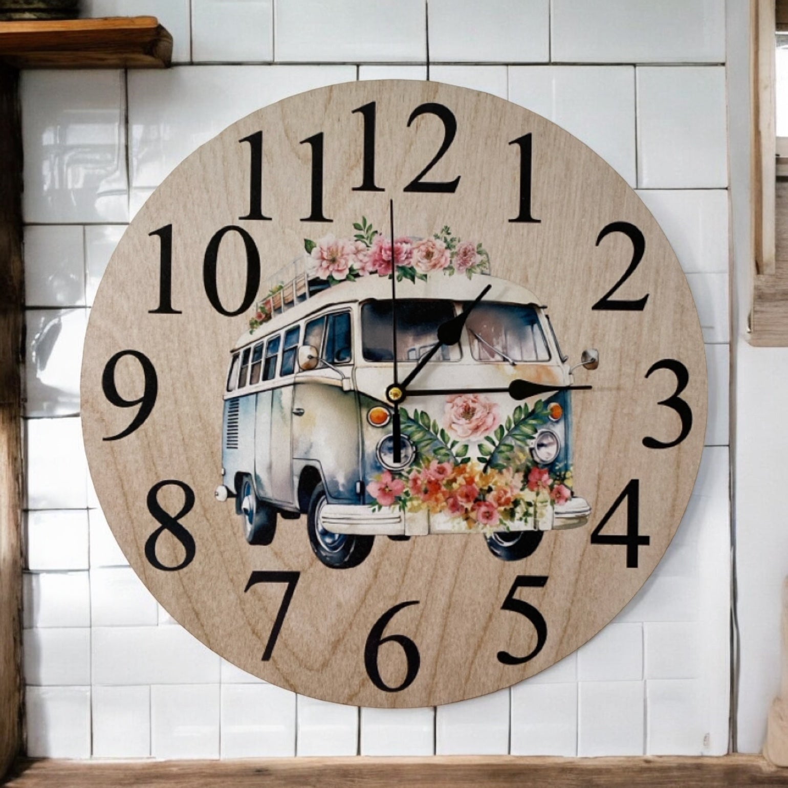 Clock Wall Floral Kombi Van Aussie Made - The Renmy Store Homewares & Gifts 