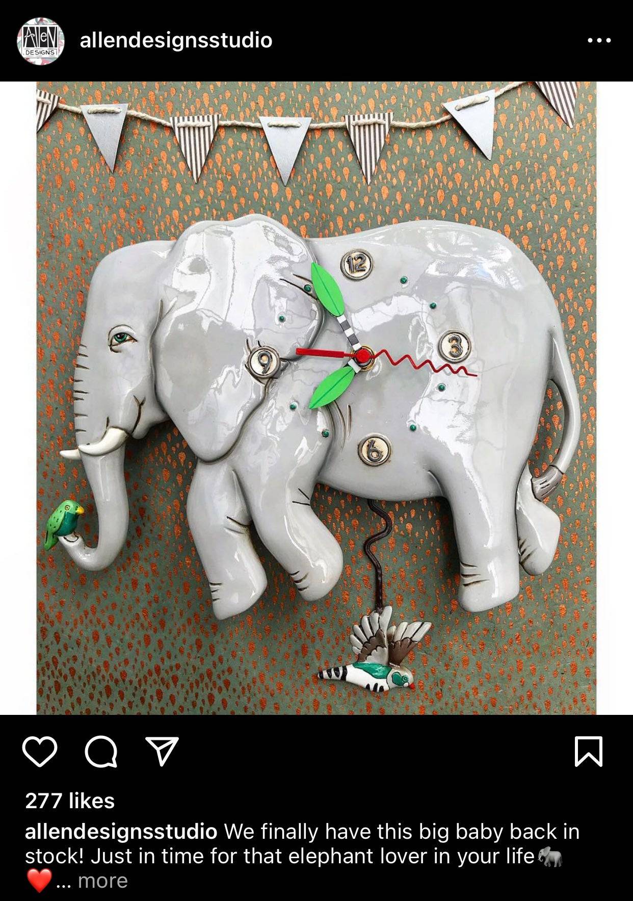 Clock Wall Elephant Elephante Allen Designs Pendulum - The Renmy Store Homewares & Gifts 