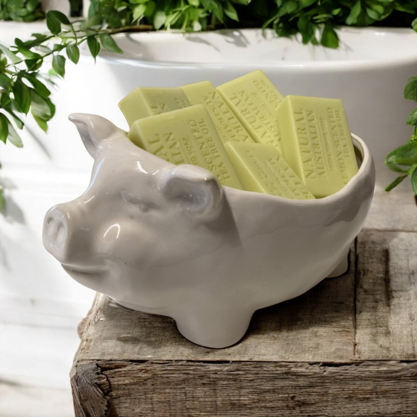 Pig Soap Holder Farmhouse Lemon Scented Soap Bathroom - The Renmy Store Homewares & Gifts 