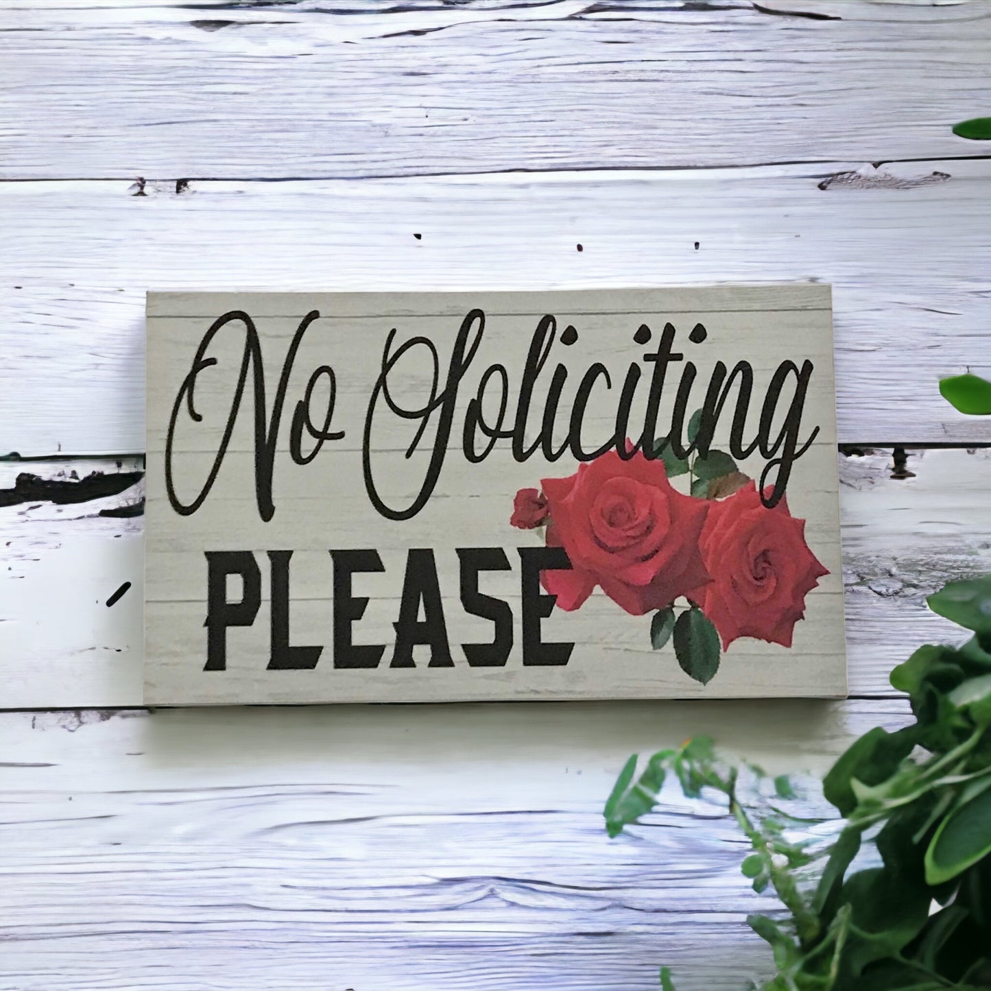 No Soliciting with Rose Sign