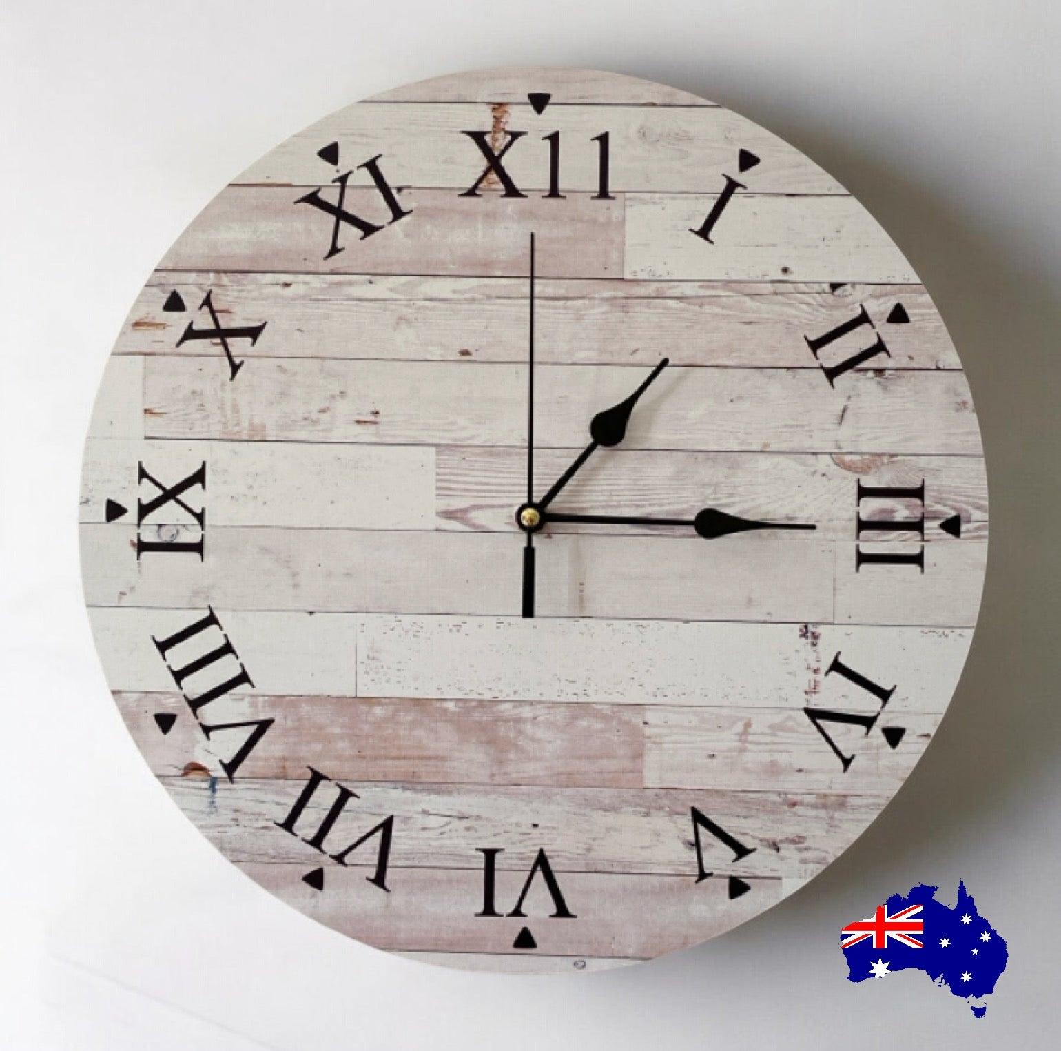 Clock Wall Rustic Wood Roman Numerals Aussie Made - The Renmy Store Homewares & Gifts 