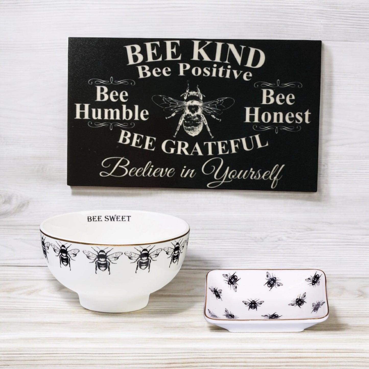 Bee Kitchen Dip Bowl Dish and Sign Gift Set of 3 - The Renmy Store Homewares & Gifts 