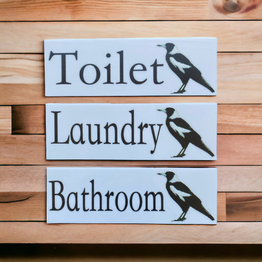 Magpie Bird Toilet Laundry Bathroom Door Sign - The Renmy Store Homewares & Gifts 