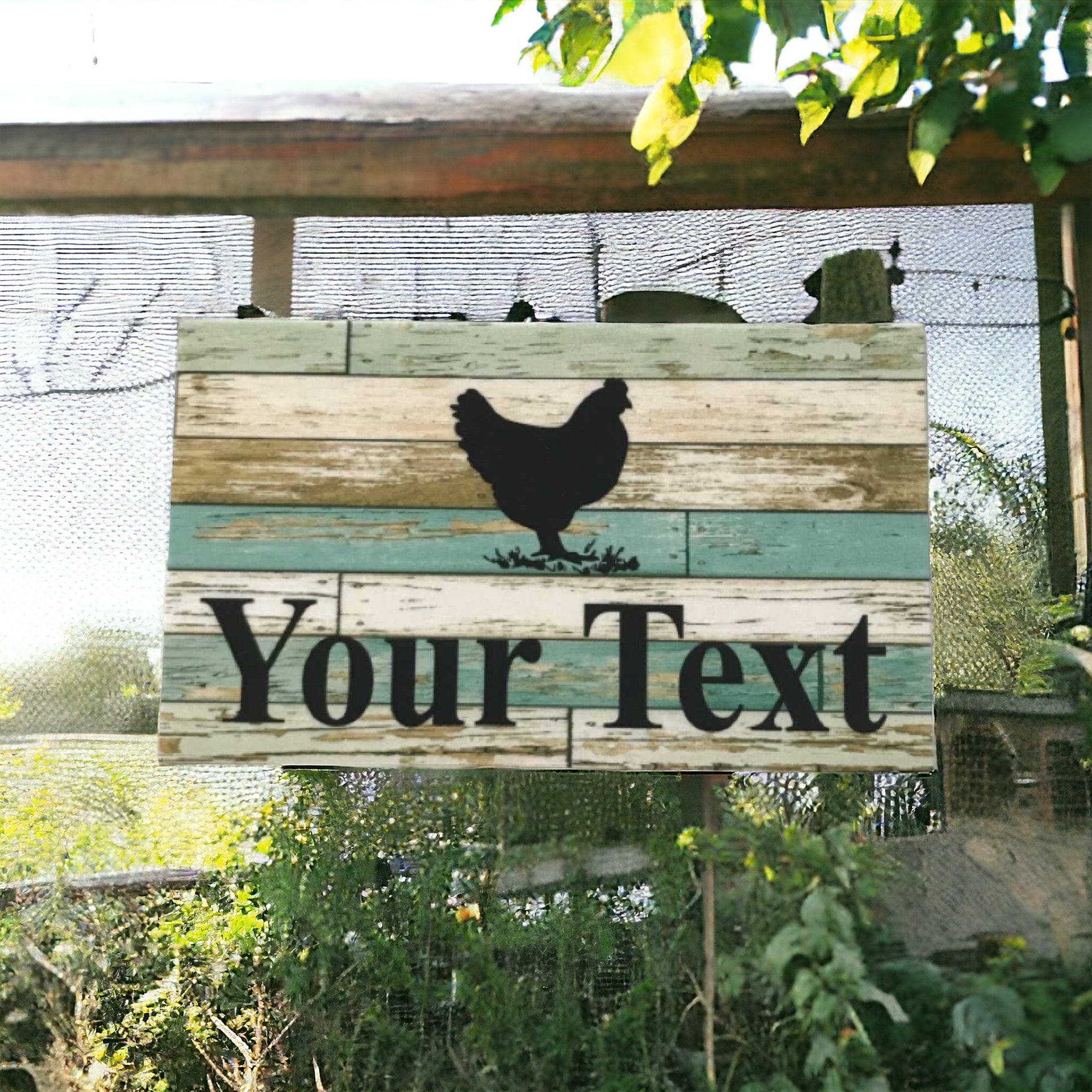 Chicken Hen Custom Personalised Sign Rustic Blue - The Renmy Store Homewares & Gifts 
