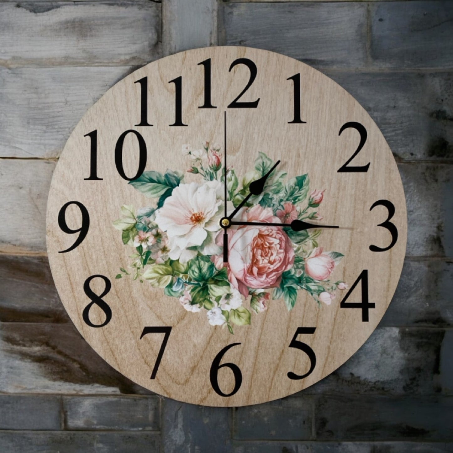 Clock Wall Floral Pink Rose Peony White Aussie Made - The Renmy Store Homewares & Gifts 