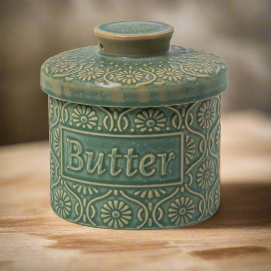 Butter Crock Vintage Antique Green