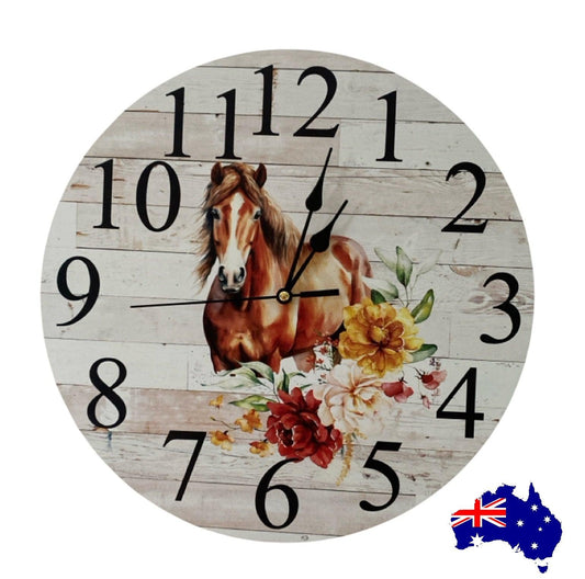 Clock Wall Barb Horse Floral Aussie Made