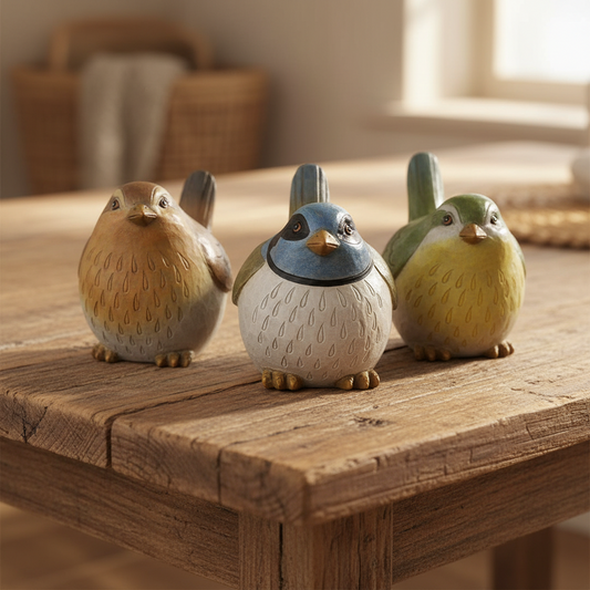 Bird Cottage Ornament Set of 3 | Coloured Resin Farmhouse Decor