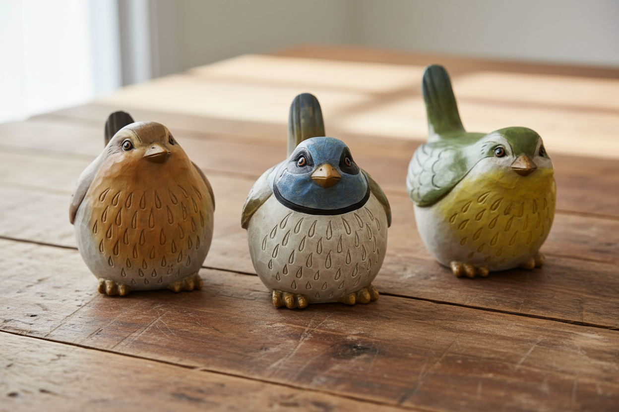Bird Cottage Ornament Set of 3 | Coloured Resin Farmhouse Decor