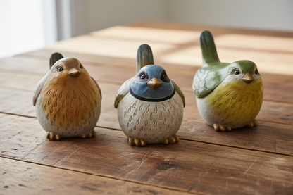 Bird Cottage Ornament Set of 3 | Coloured Resin Farmhouse Decor