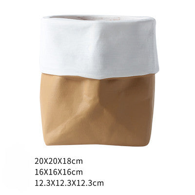 Rustic Bag Planter Pot - Ceramic Paper Bag Flower Pot