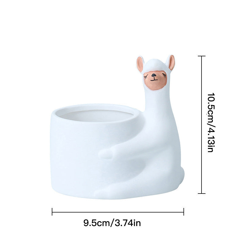 Llama Alpaca Planter Pot 10.5cm - White or Grey Ceramic