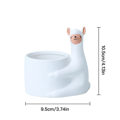 Llama Alpaca Planter Pot 10.5cm - White or Grey Ceramic