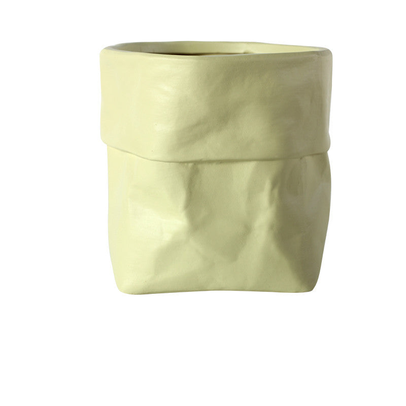 Rustic Bag Planter Pot - Ceramic Paper Bag Flower Pot