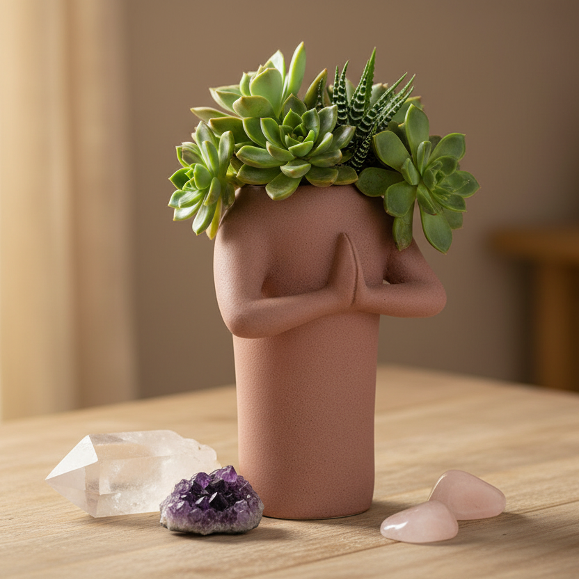 Zen Grateful Hands Vase Planter Pot - Ceramic Terracotta
