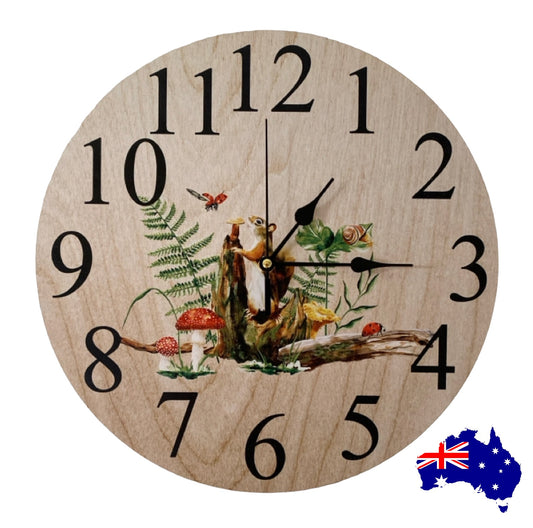 Clock Wall Squirrel Lady Beetle Snail Mushroom Aussie Made - The Renmy Store Homewares & Gifts 