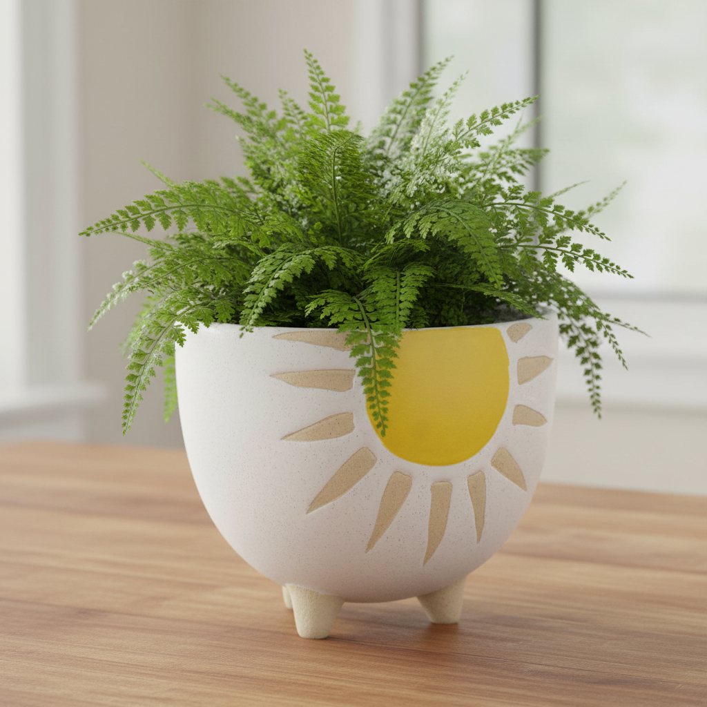 Sunshine Plant Pot Planter | White & Yellow Sun Ceramic Pot