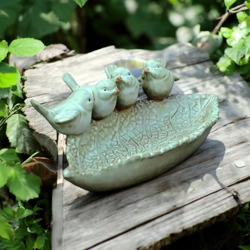 Bird Feeder Leaf Ceramic Garden Decoration