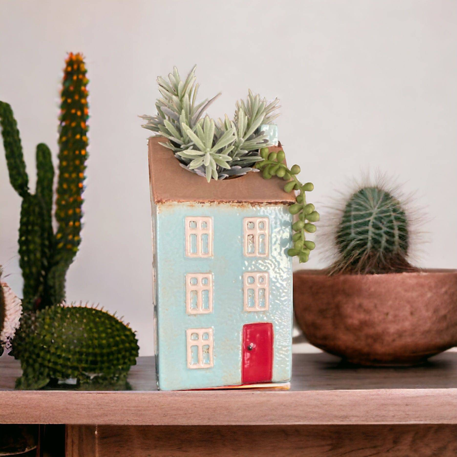 Village House Aqua Pot Plant Planter - The Renmy Store Homewares & Gifts 