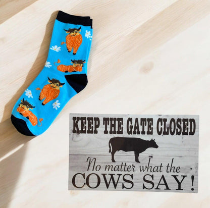 Cow Lover Socks Keep Gate Closed Sign Gift Set - The Renmy Store Homewares & Gifts 