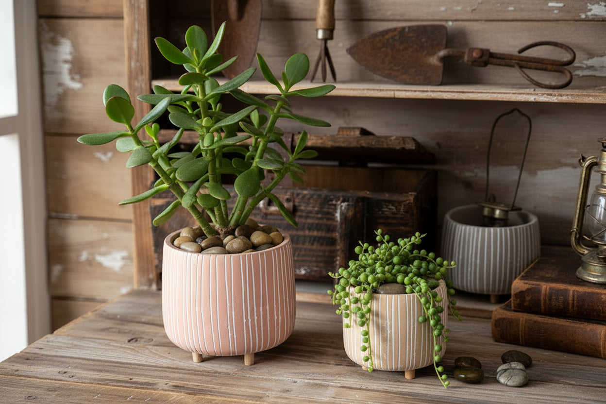 Cement Planter Pot with Legs - Natural Earth Tones 4 Sizes