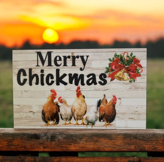 Merry Chickmas Christmas Chicken Rooster Funny Sign - The Renmy Store Homewares & Gifts 