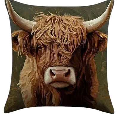 Highland Cow Cushion Cover | Farmhouse Floral Pillow Cover | 4 Designs | 40x40 45x45 50x50 60x60cm