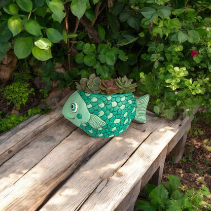 Fish Teal Funky Pot Planter Plant Large - The Renmy Store Homewares & Gifts 