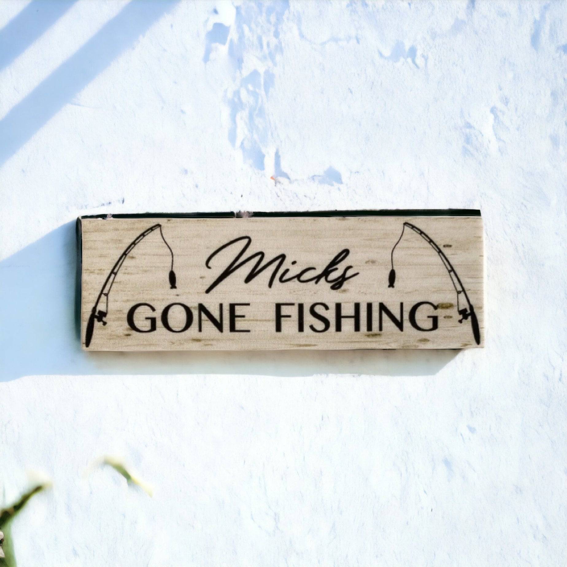 Gone Fishing Rustic Personalised Custom Sign - The Renmy Store Homewares & Gifts 