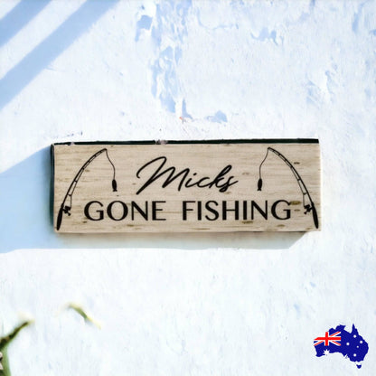 Gone Fishing Rustic Personalised Custom Sign - The Renmy Store Homewares & Gifts 