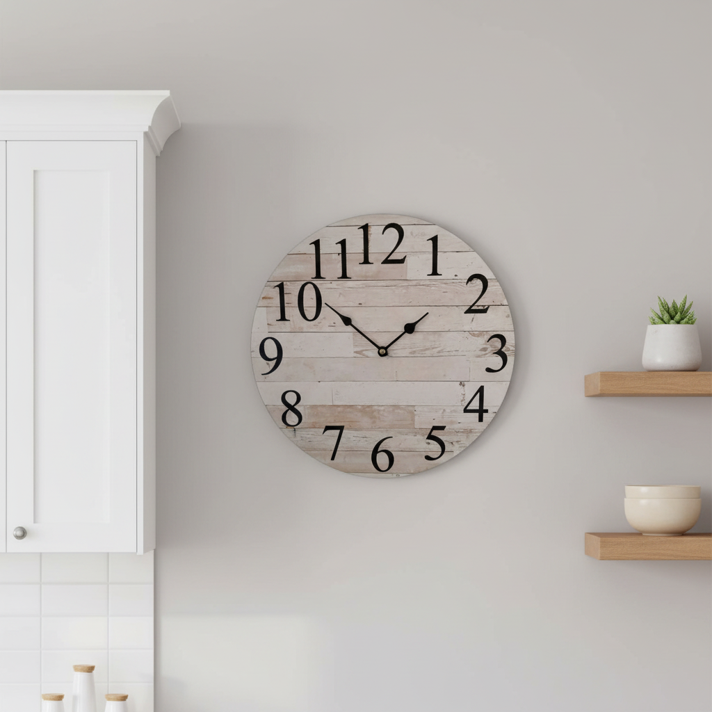 Rustic White Wash Timber Wall Clock 30cm 60cm - Aussie Made