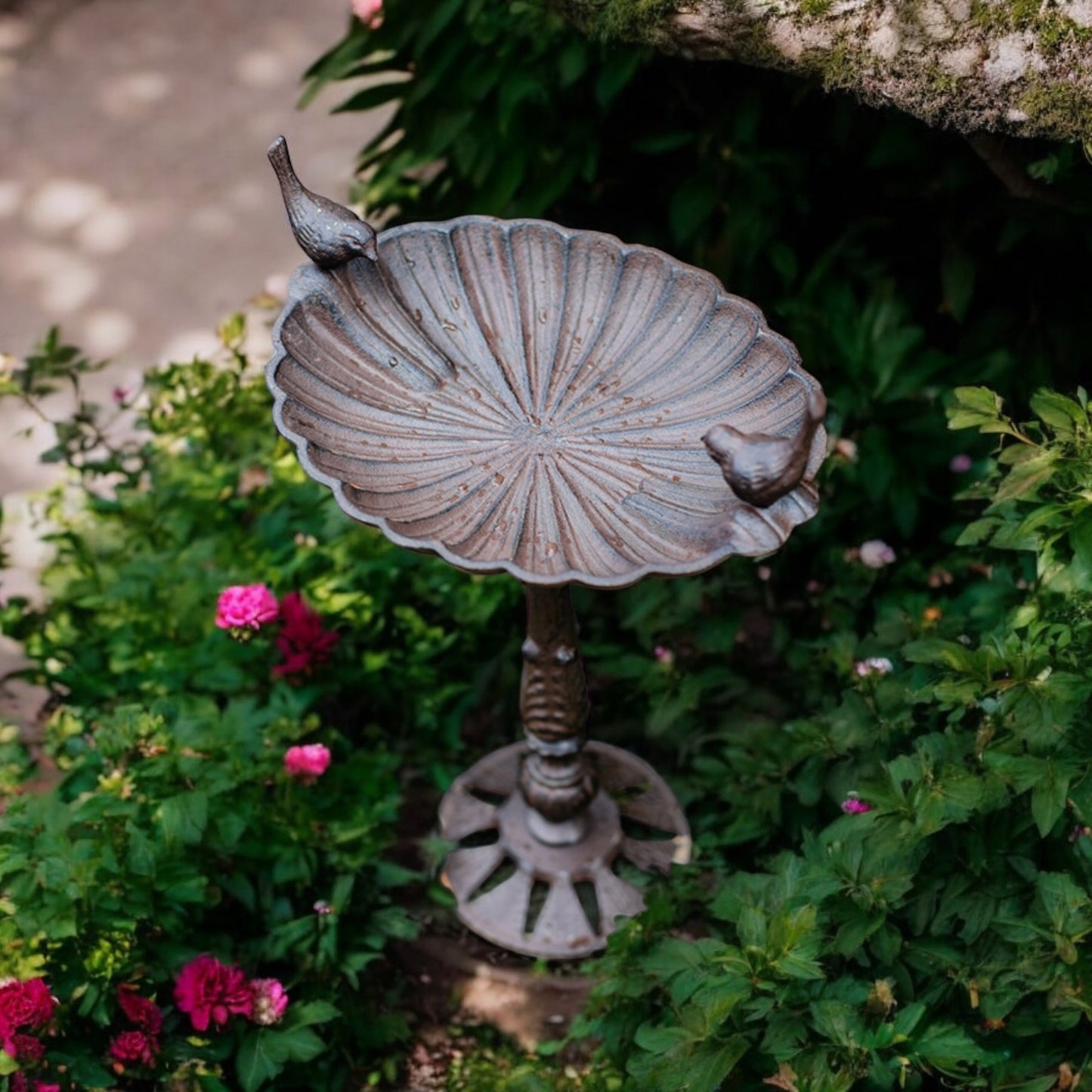 Rustic Bird Bath Feeder Heavy Cast Iron Garden