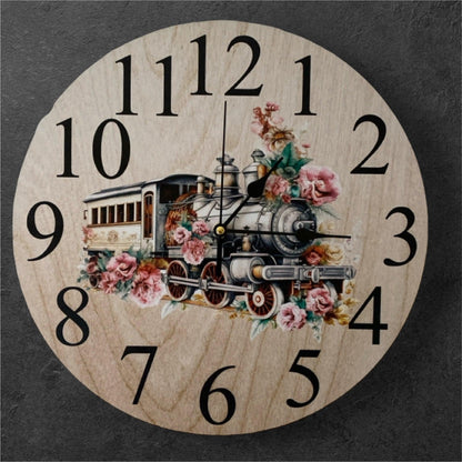 Clock Wall Floral Train Shabby Chic Aussie Made - The Renmy Store Homewares & Gifts 