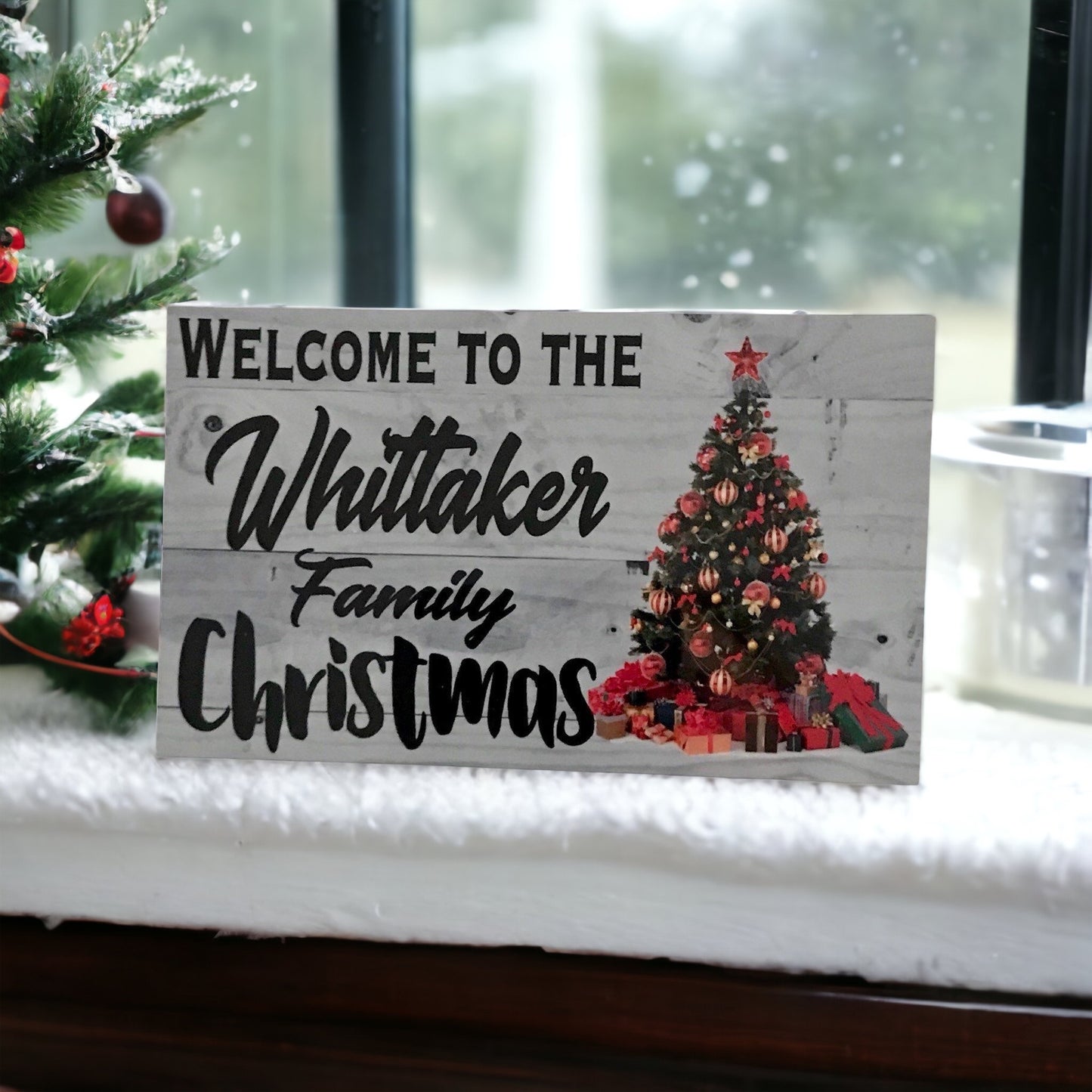 Welcome To Your Family Name Christmas Grey Vintage Custom Sign